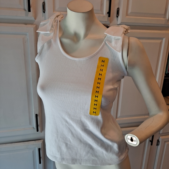 French Connection White Tank Top with Bow Details - Picture 1 of 7